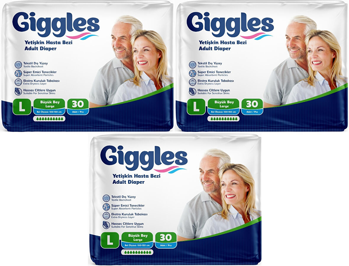 Giggles Hasta Bezi Yetişkin Bel Bantlı Tekstil Yüzey Büyük - Large (L) 90 Adet (3PK*30)