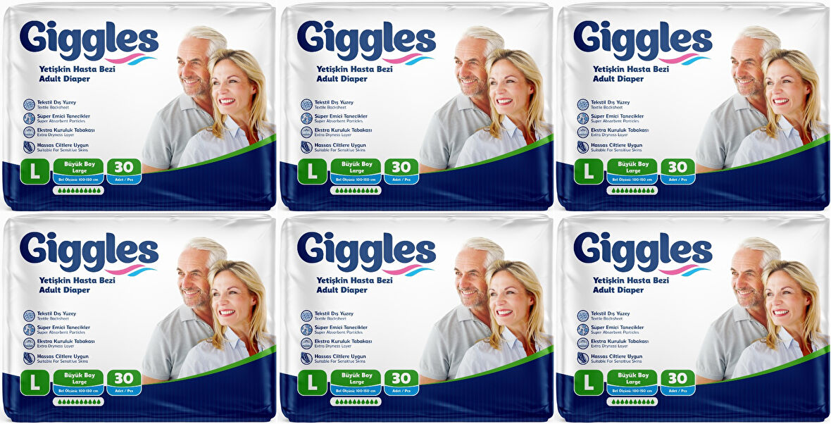 Giggles Hasta Bezi Yetişkin Bel Bantlı Tekstil Yüzey Büyük - Large (L) 180 Adet (6PK*30)