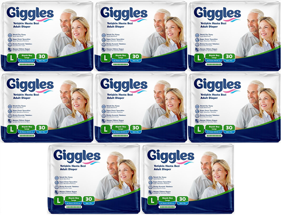 Giggles Hasta Bezi Yetişkin Bel Bantlı Tekstil Yüzey Büyük - Large (L) 240 Adet (8PK*30)