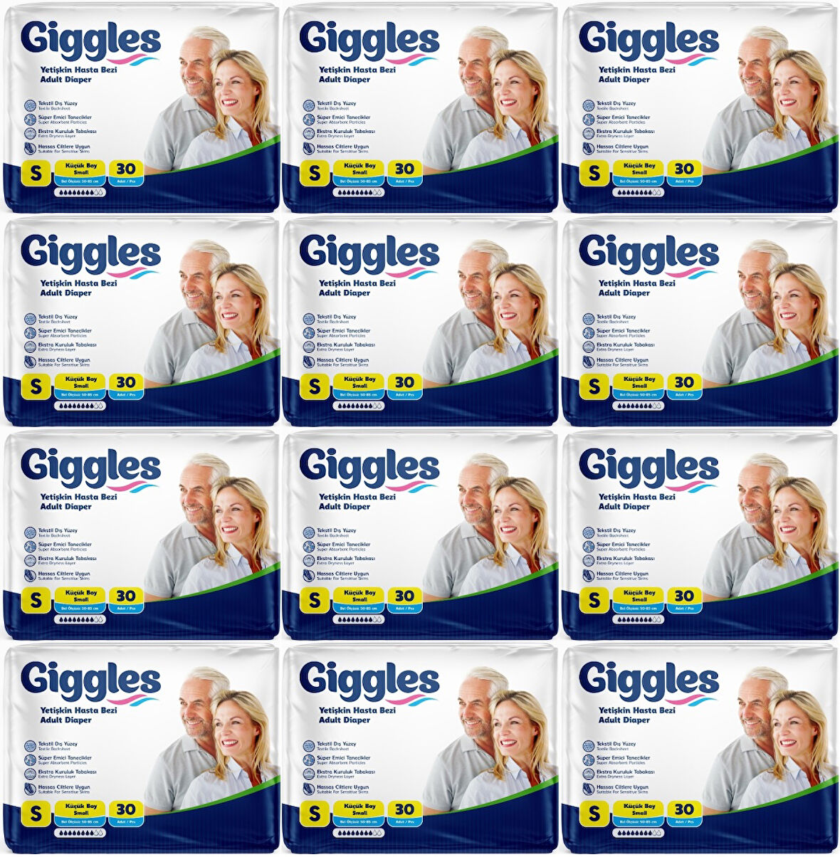 Giggles Hasta Bezi Yetişkin Bel Bantlı Tekstil Yüzey Küçük - Small (S) 360 Adet (12PK*30)