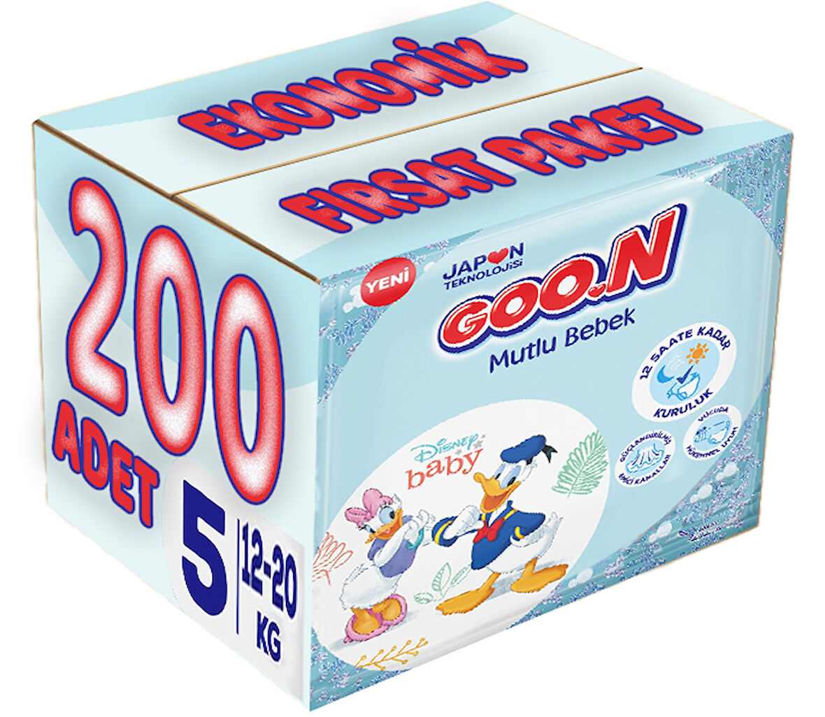 Goon Mutlu Bebek Bebek Bezi Beden:5 (12-20Kg) Junior 200 Adet Ekonomik Fırsat Pk