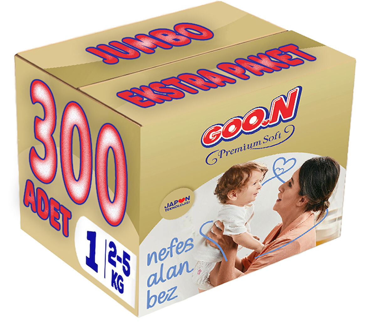 Goon Premium Soft Bebek Bezi Beden:1 (2-5Kg) Yeni Doğan 300 Adet Jumbo Ekstra Pk