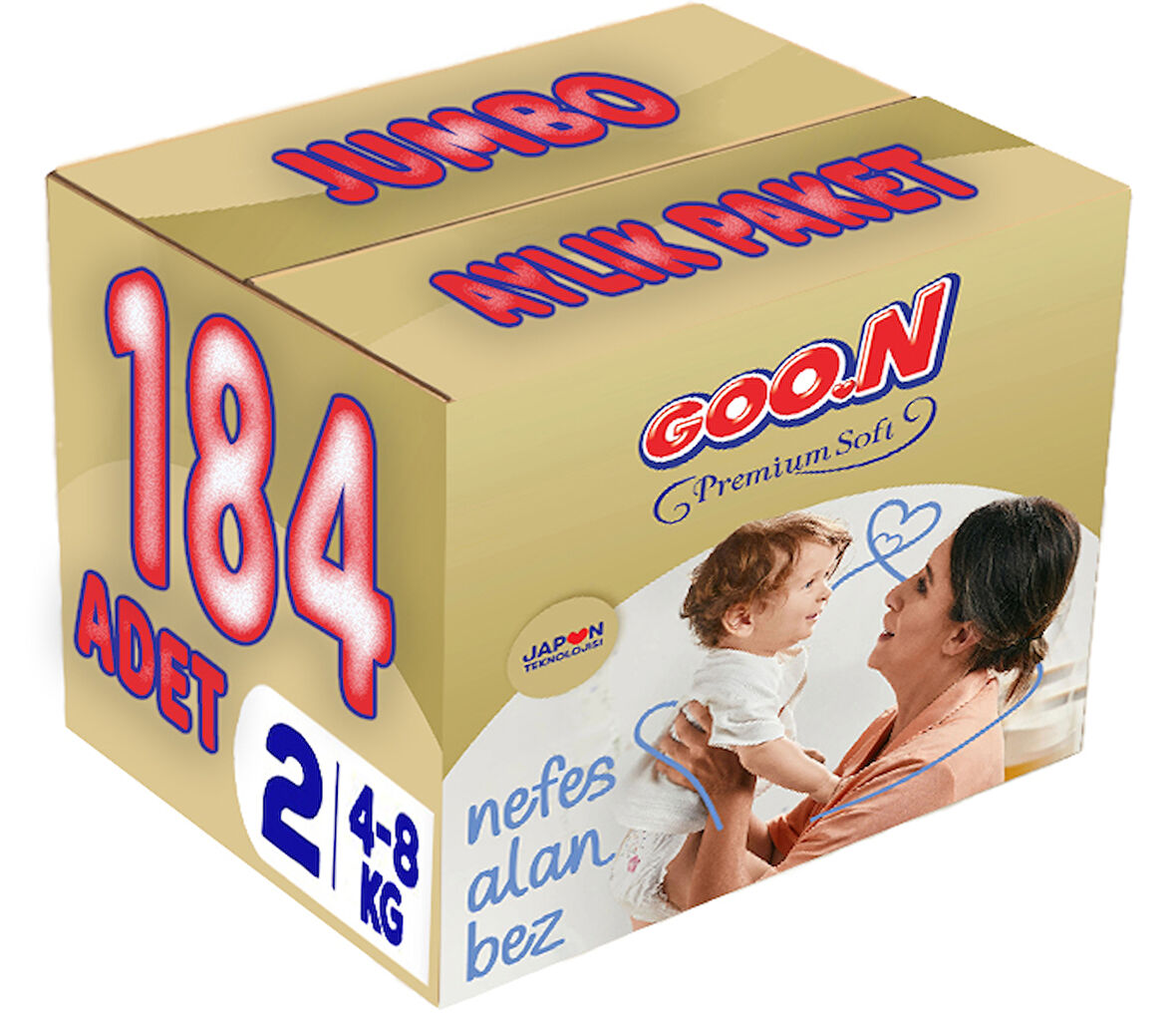 Goon Premium Soft Bebek Bezi Beden:2 (4-8Kg) Mini 184 Adet Jumbo Aylık Pk
