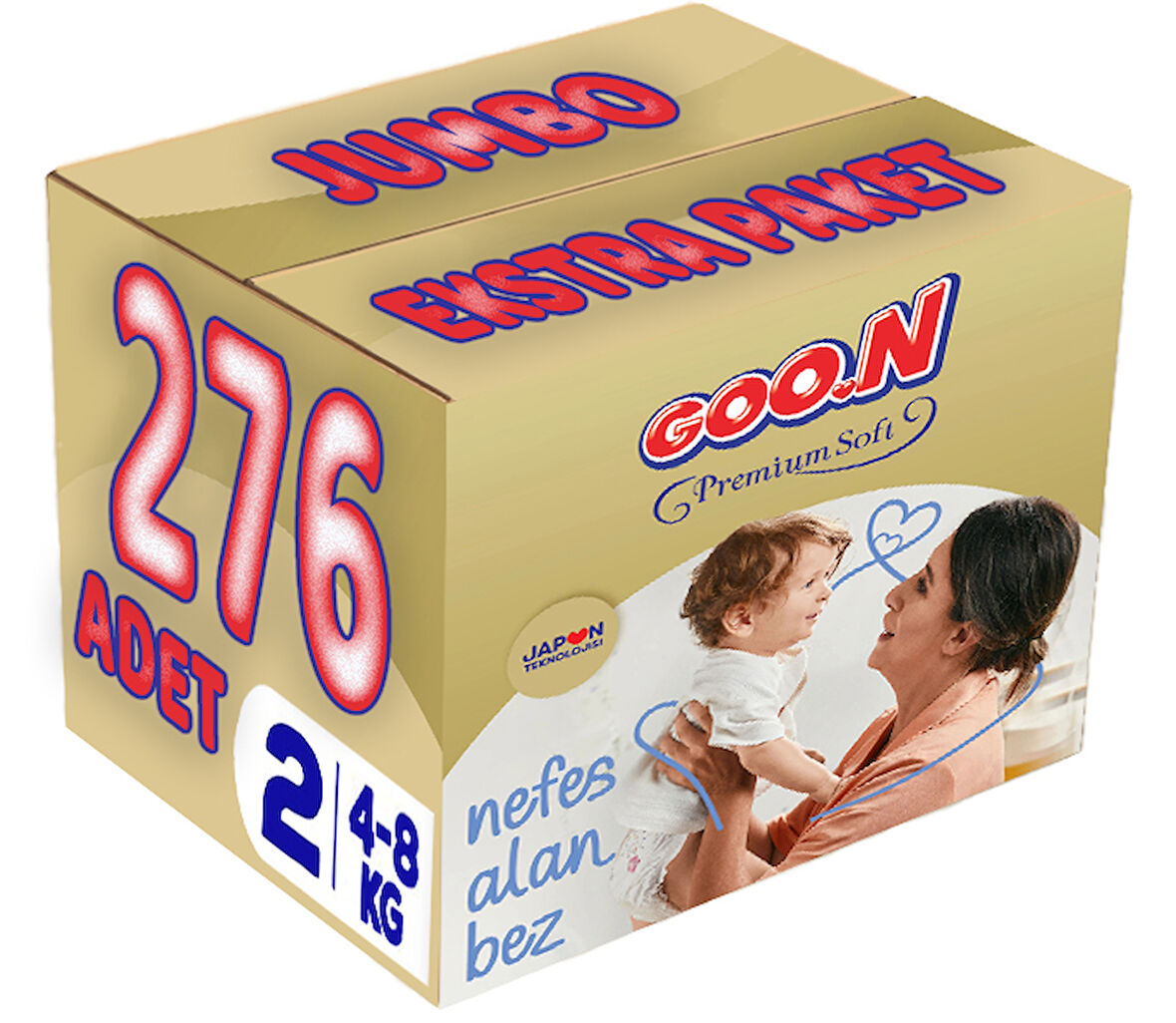 Goon Premium Soft Bebek Bezi Beden:2 (4-8Kg) Mini 276 Adet Jumbo Ekstra Pk