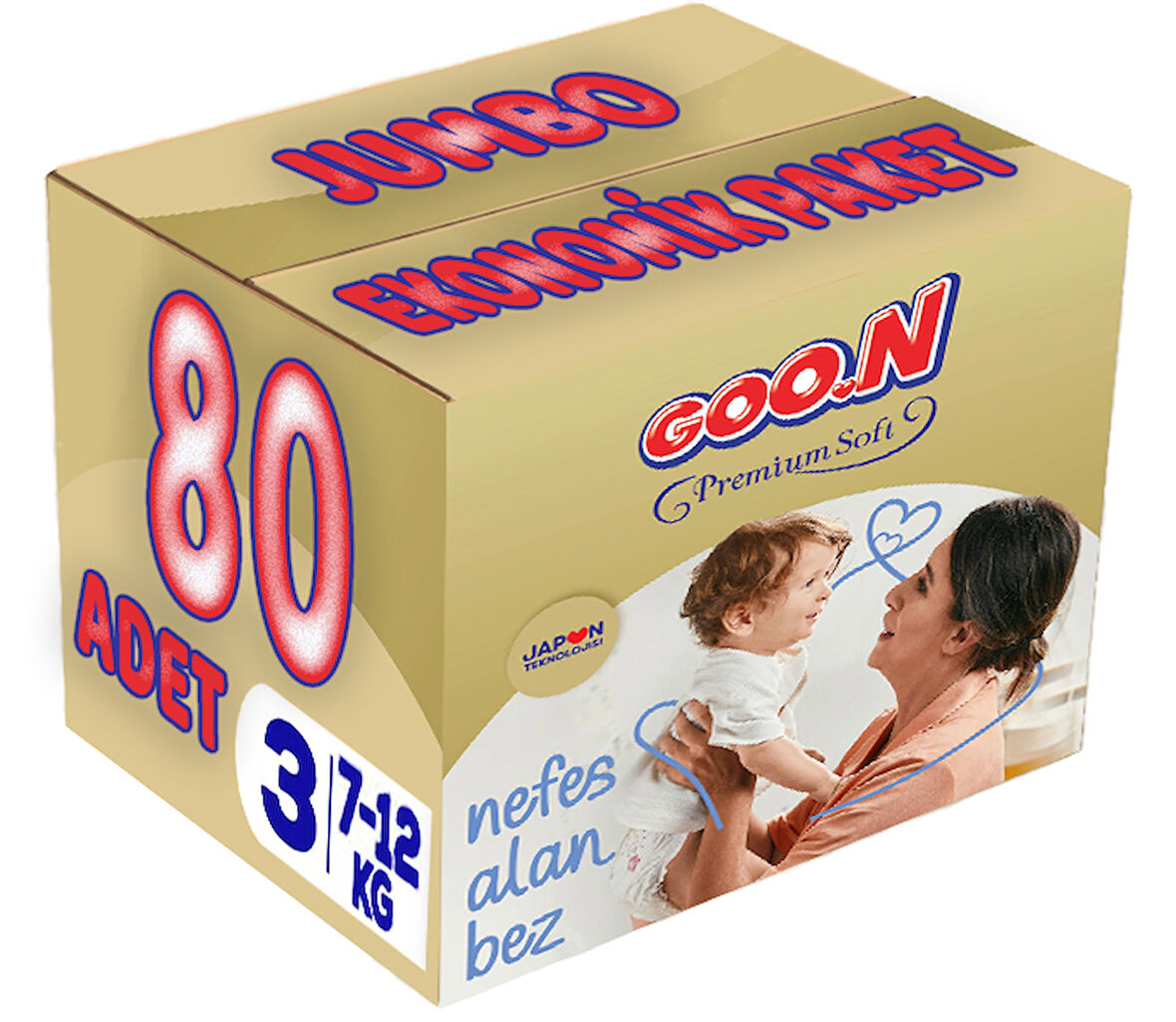 Goon Premium Soft Bebek Bezi Beden:3 (7-12Kg) Midi 80 Adet Jumbo Ekonomik Pk