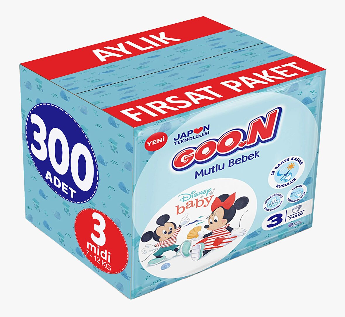Goon Mutlu Bebek Bebek Bezi Beden:3 (7-12Kg) Midi 300 Adet Aylık Fırsat Pk