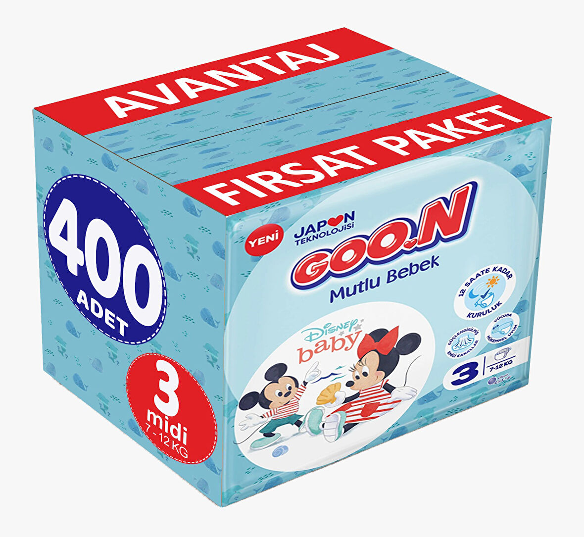 Goon Mutlu Bebek Bebek Bezi Beden:3 (7-12Kg) Midi 400 Adet Avantaj Fırsat Pk