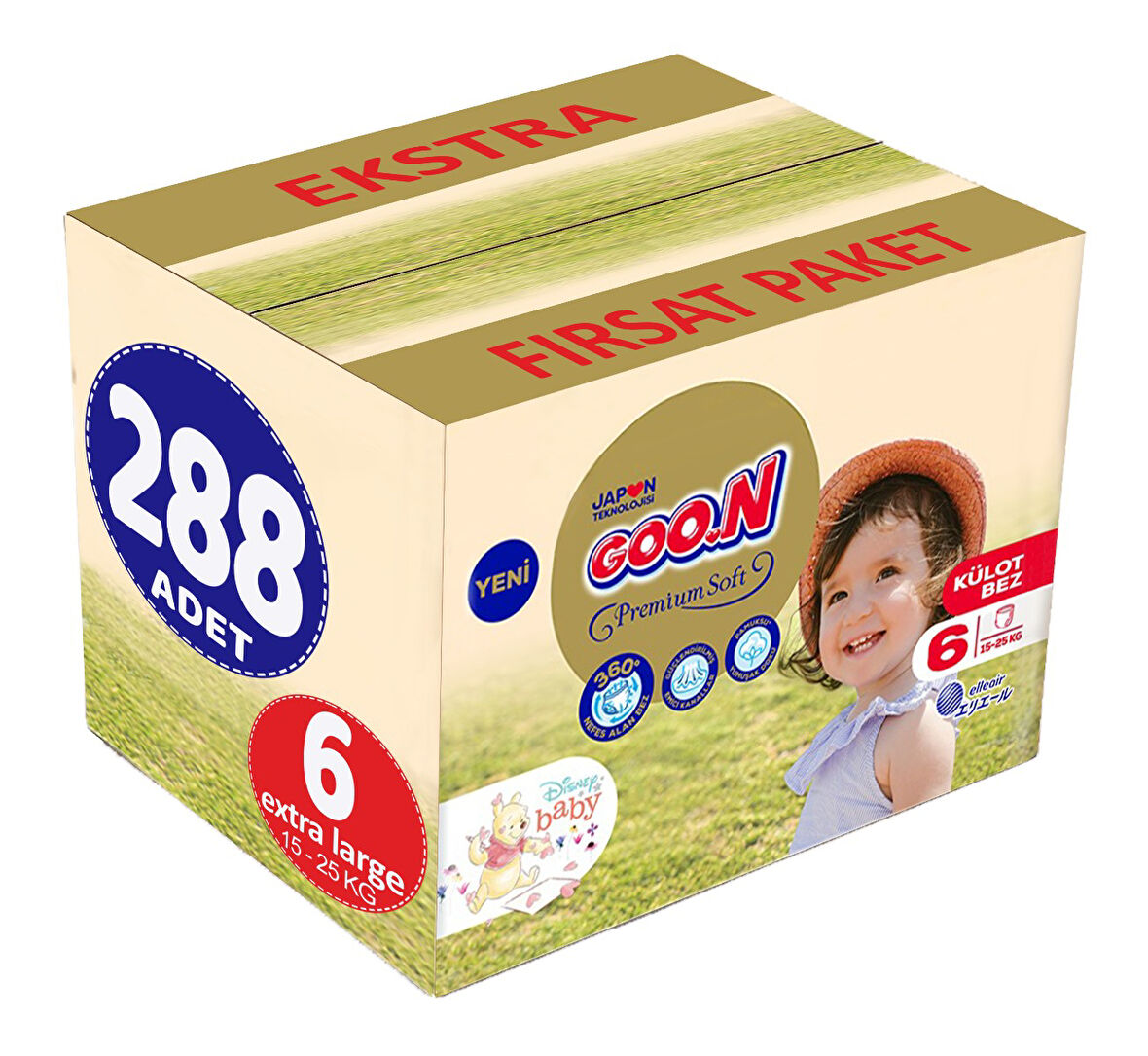 Goon Premium Soft Külot Bebek Bezi Beden:6 (15-25Kg) Extra Large 288 Adet Ekstra Fırsat Pk