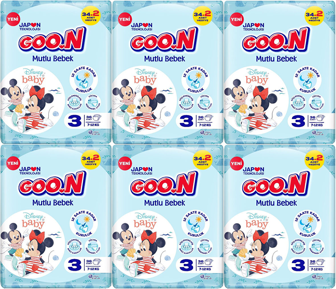 Goon Mutlu Bebek Bebek Bezi Beden:3 (7-12Kg) Midi 216 Adet Jumbo Ekstra Pk