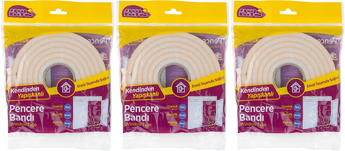 GreenLeaves Süngerli Pencere Bandı 5 Metre (3 Lü Set)