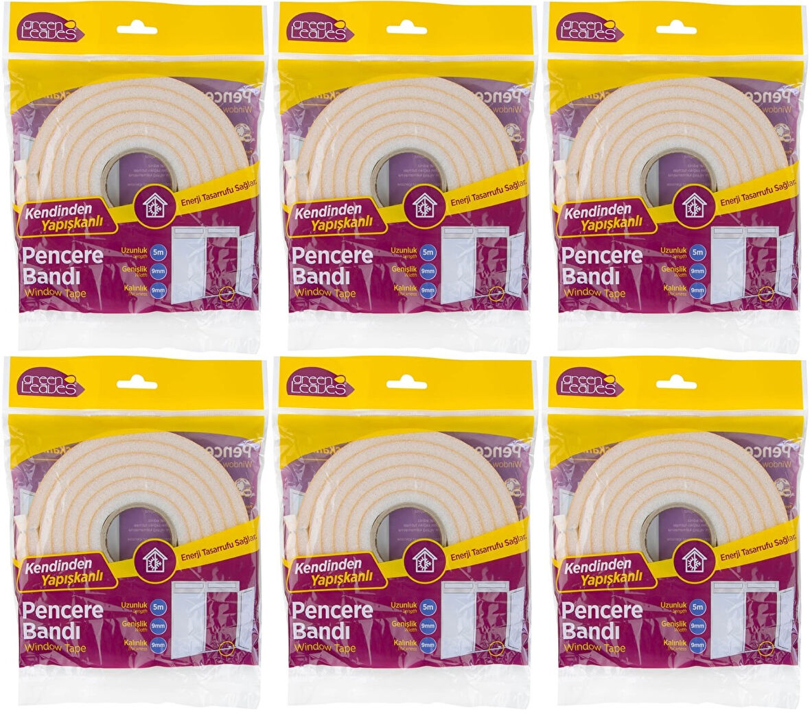 GreenLeaves Süngerli Pencere Bandı 5 Metre (6 Lı Set)