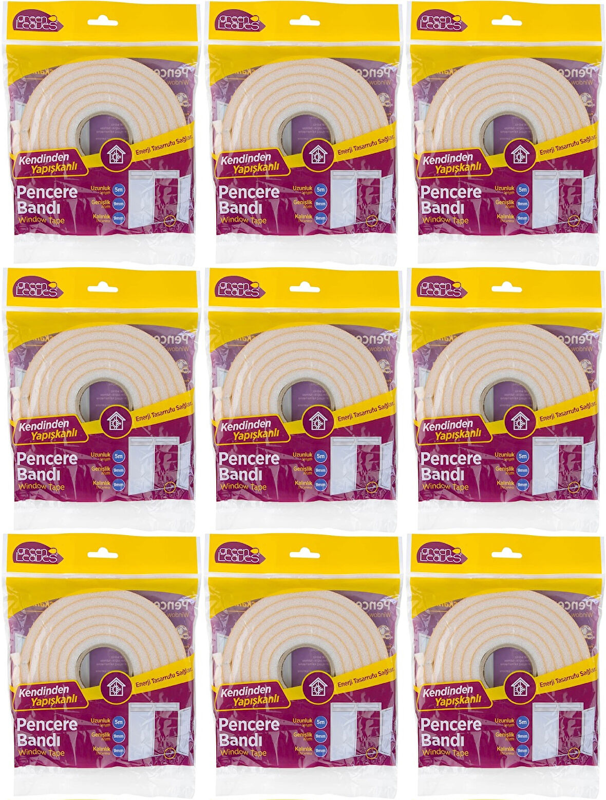 GreenLeaves Süngerli Pencere Bandı 5 Metre (9 Lu Set)