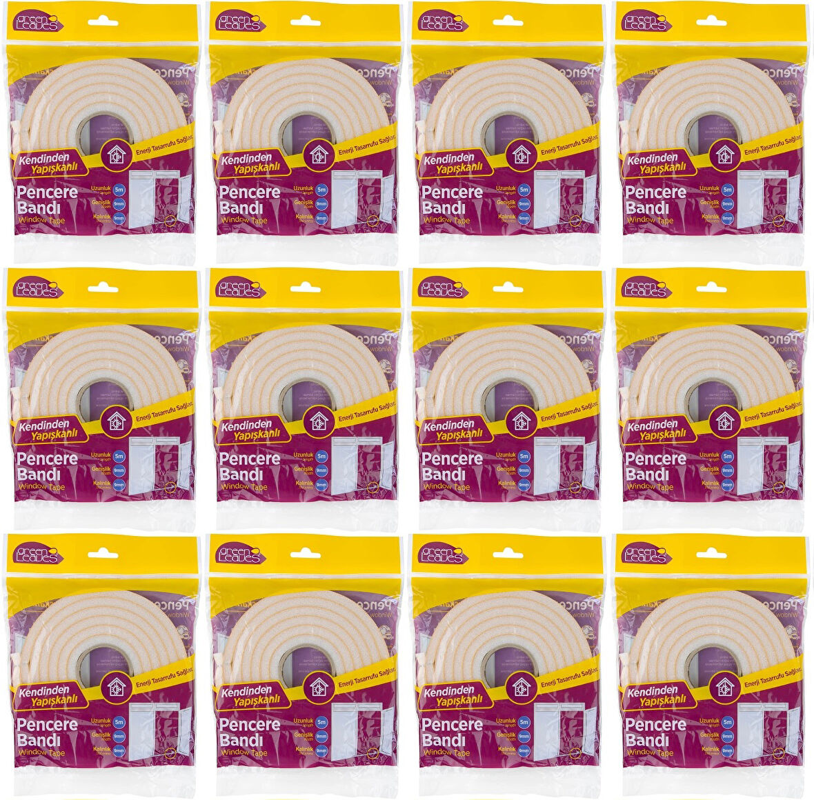 GreenLeaves Süngerli Pencere Bandı 5 Metre (12 Li Set)