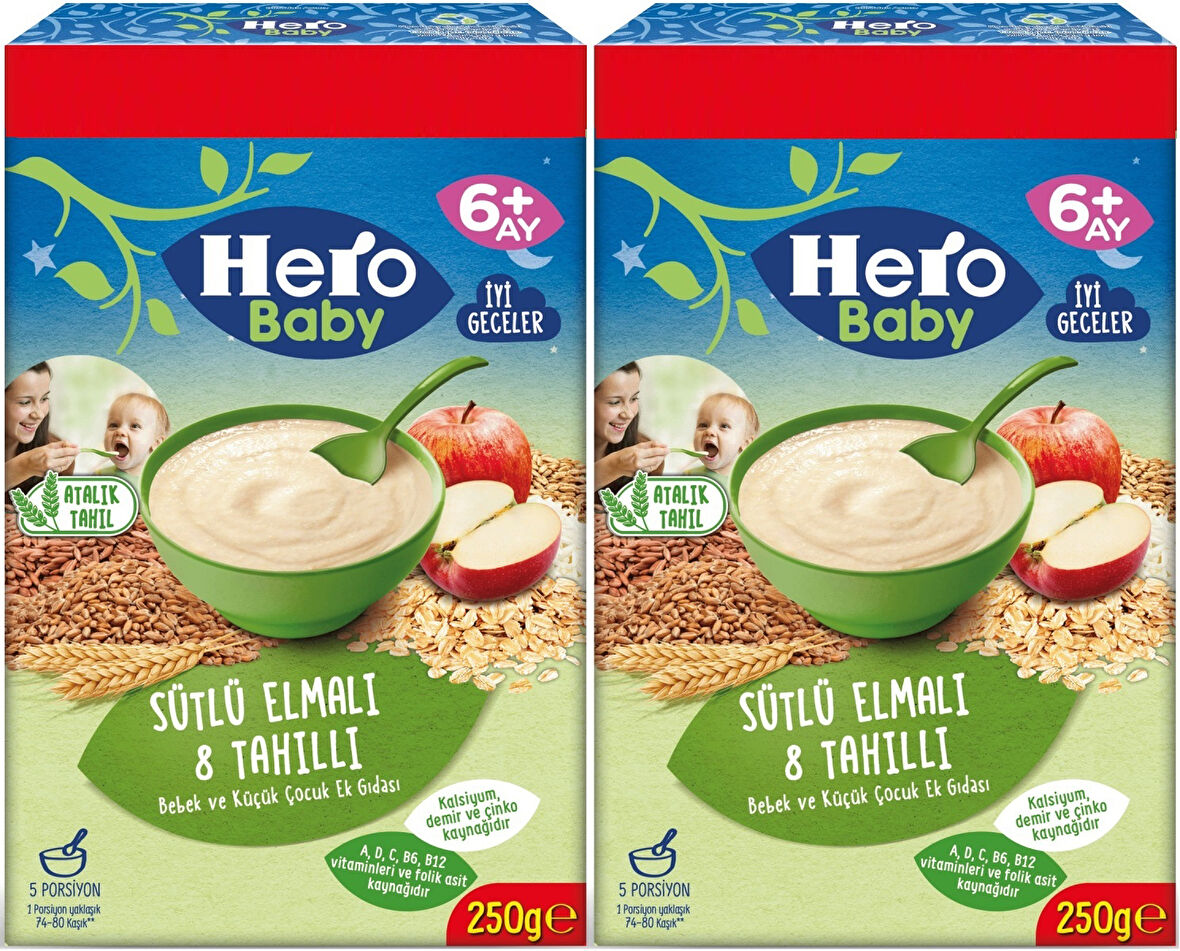 Hero Baby Kaşık Maması 250GR Sütlü Meyveli 8 Tahıllı (Avantaj Pk) (2 Li Set)