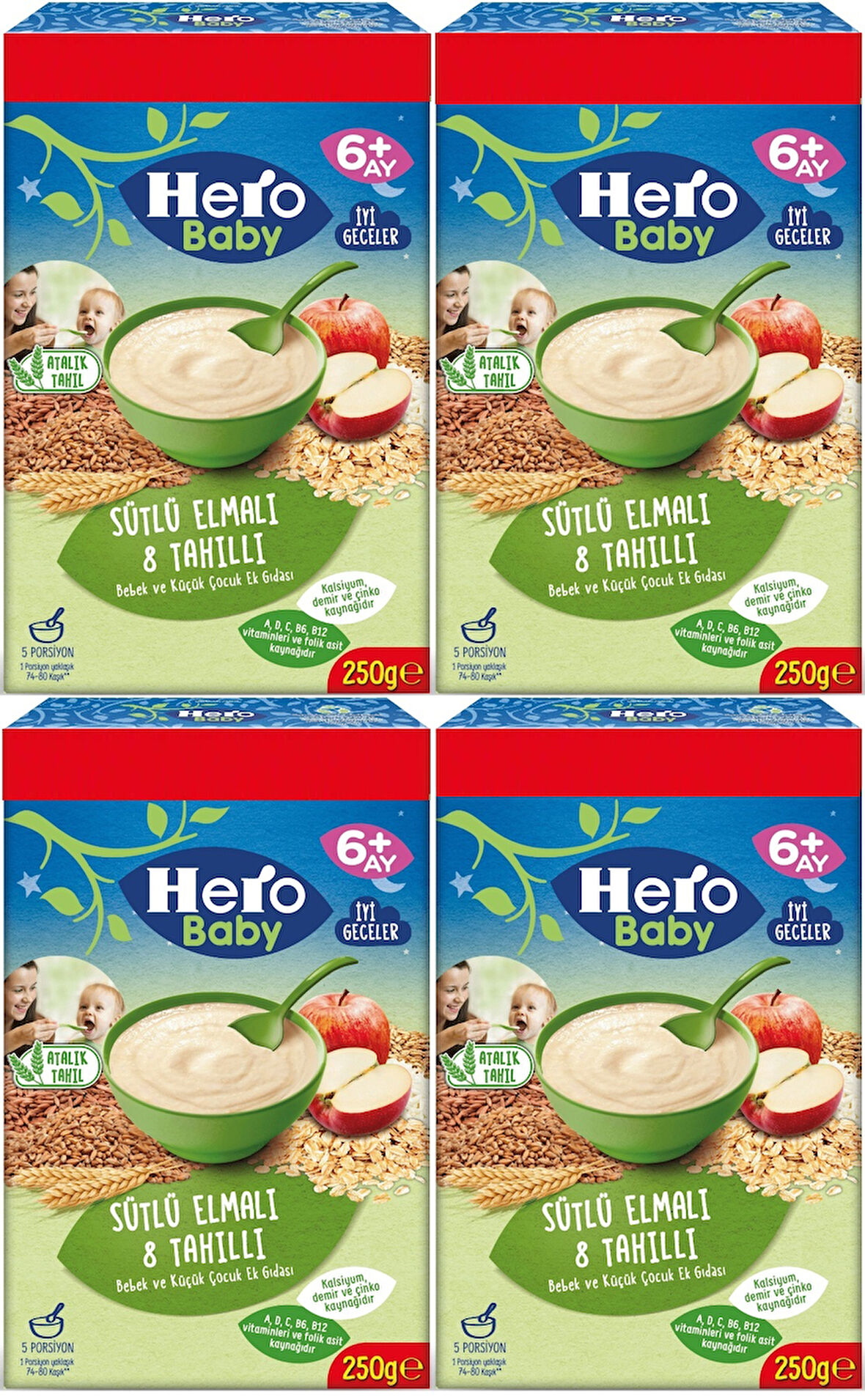 Hero Baby Kaşık Maması 250GR Sütlü Meyveli 8 Tahıllı (Avantaj Pk) (4 Lü Set)