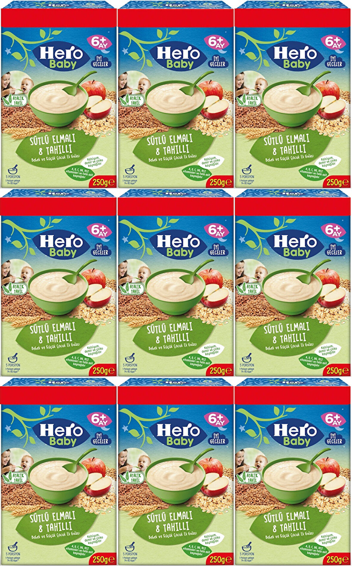 Hero Baby Kaşık Maması 250GR Sütlü Meyveli 8 Tahıllı (Avantaj Pk) (9 Lu Set)