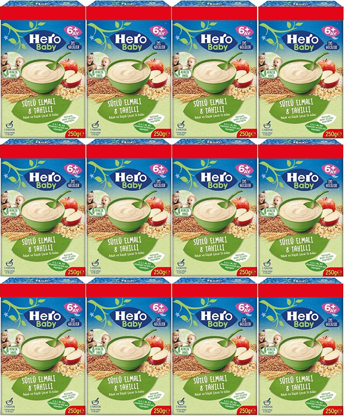 Hero Baby Kaşık Maması 250GR Sütlü Meyveli 8 Tahıllı (Avantaj Pk) (12 Li Set)