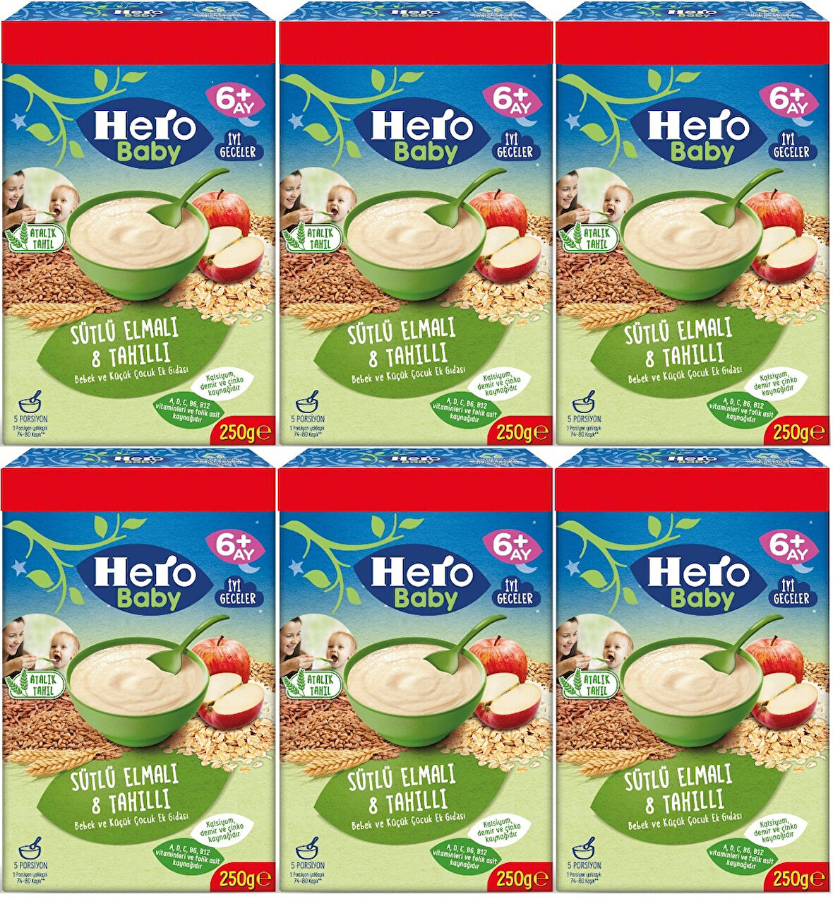 Hero Baby Kaşık Maması 250GR Sütlü Elmalı 8 Tahıllı (Avantaj Pk) (6 Lı Set)