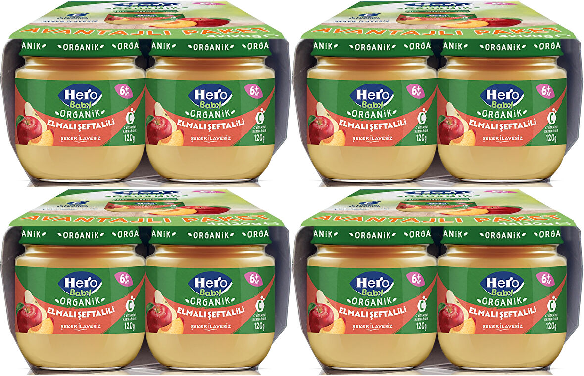 Hero Baby Kavanoz Maması 120GR Avantaj Pk (16 Lı Set) Elmalı Şeftalili (4PK*4)