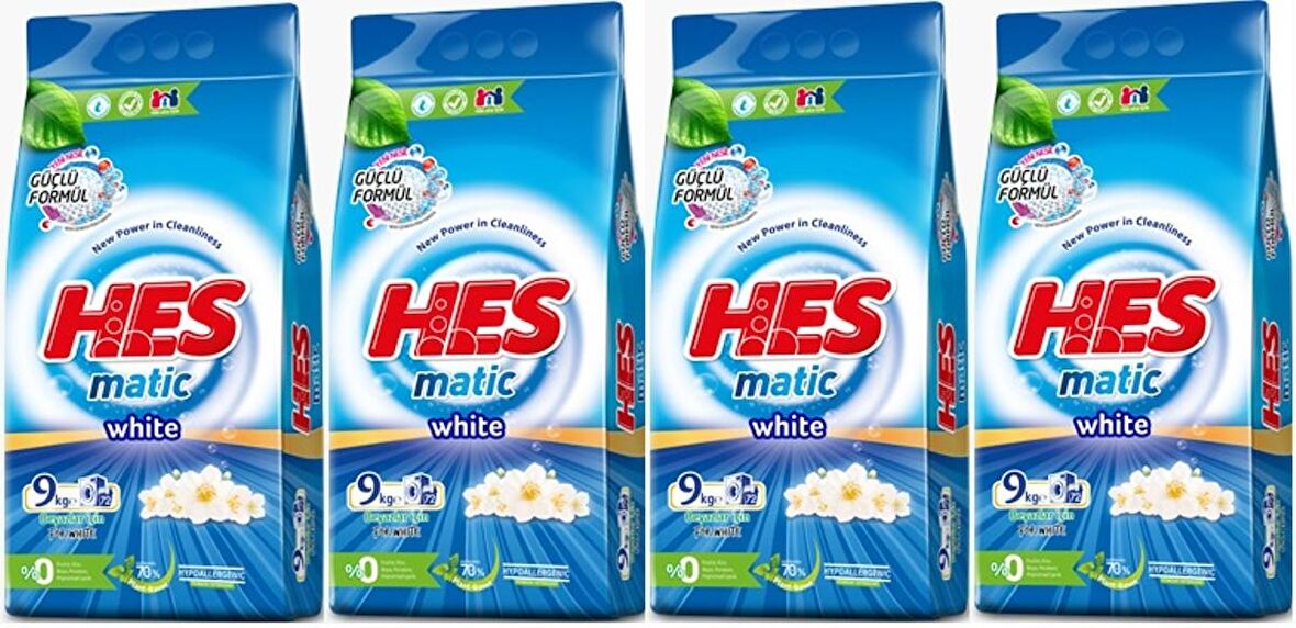 HES Matik Toz Çamaşır Deterjanı 36KG White/Beyazlar (288 Yıkama) (4PK*9KG)