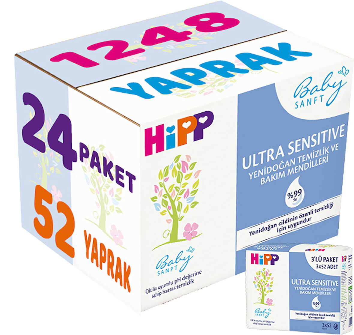 Hipp Baby Sanft Islak Havlu Mendil 52 Yaprak Ultra Sensitive Yenidoğan 24 Lü Set (8PK*3) 1248 Yaprak