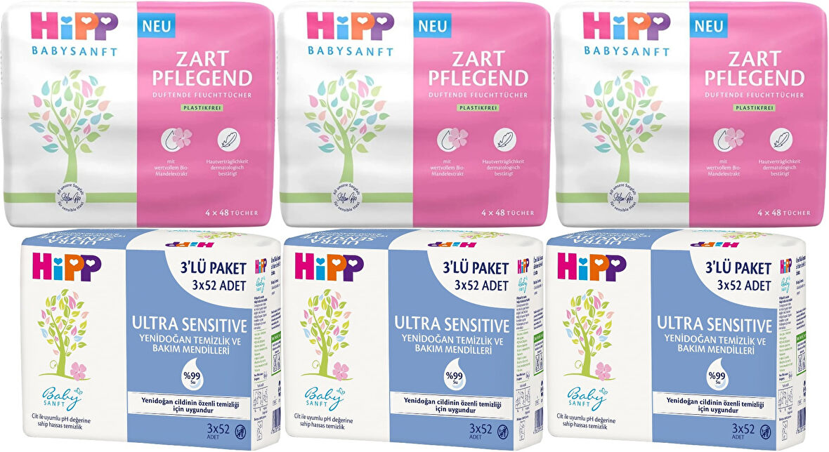 Hipp Baby Sanft Islak Havlu Mendil Karma Sensitive Yeni Doğan + Klasik 21 Li Set 1044 Yaprak