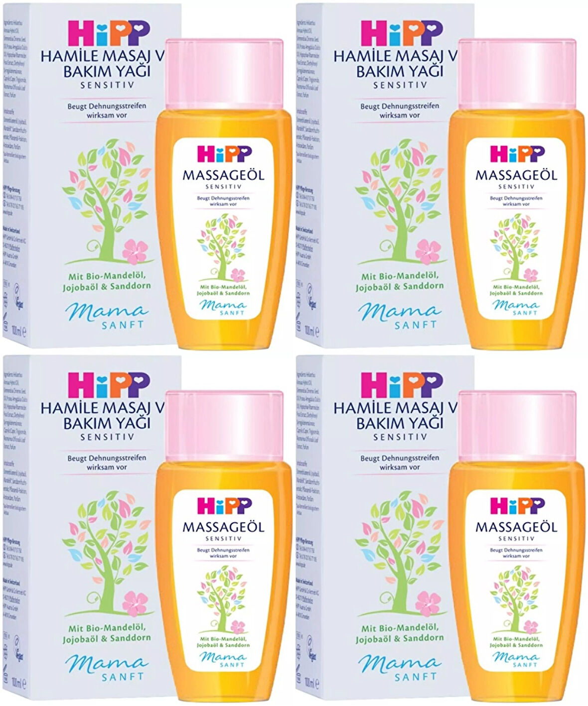 Hipp Mamasanft Hamile Masaj ve Bakım Yağı Sensıtıv 100ML (4 Lü Set)