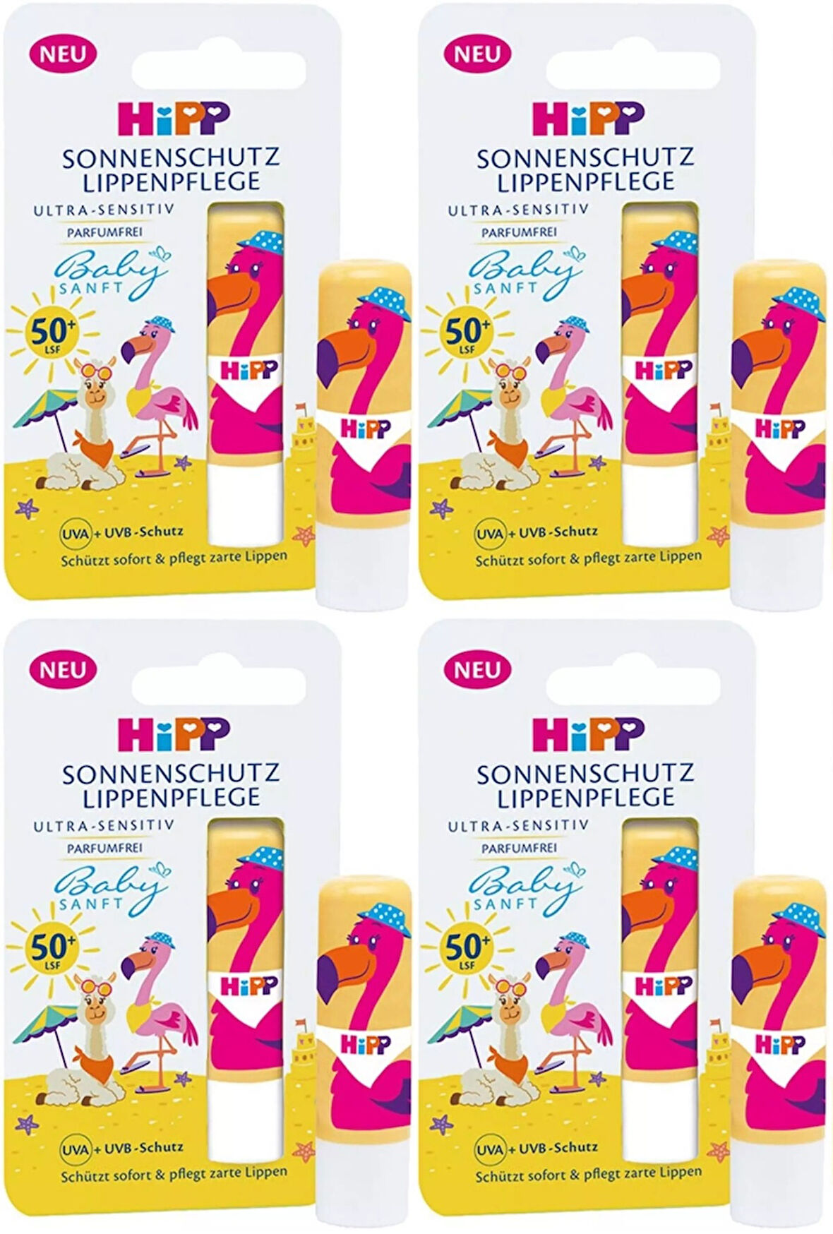 Hipp Babysanft Güneş Koruyucu Dudak Nemlendiricisi Ultra Sensıtıv 4.8GR (Sarı-Pembe) (4 Lü Set)