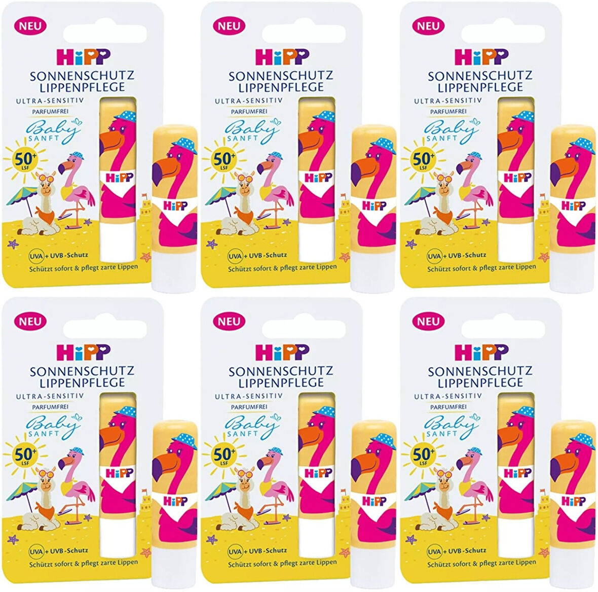 Hipp Babysanft Güneş Koruyucu Dudak Nemlendiricisi Ultra Sensıtıv 4.8GR (Sarı-Pembe) (6 Lı Set)