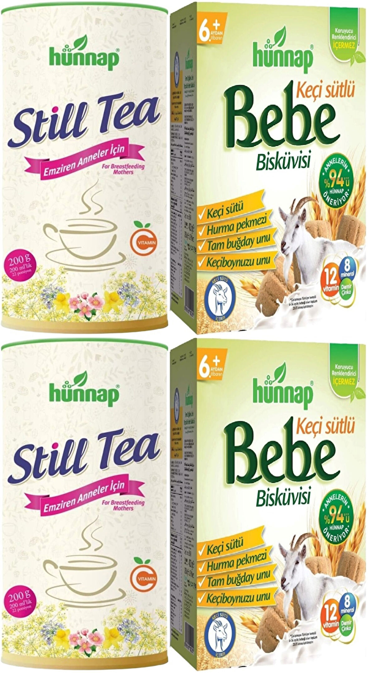 Hünnap Still Tea Emziren Anneler İçin Süt Arttırıcı İçecek 200GR + Bebe Bisküvisi 400GR (4 Lü Set)