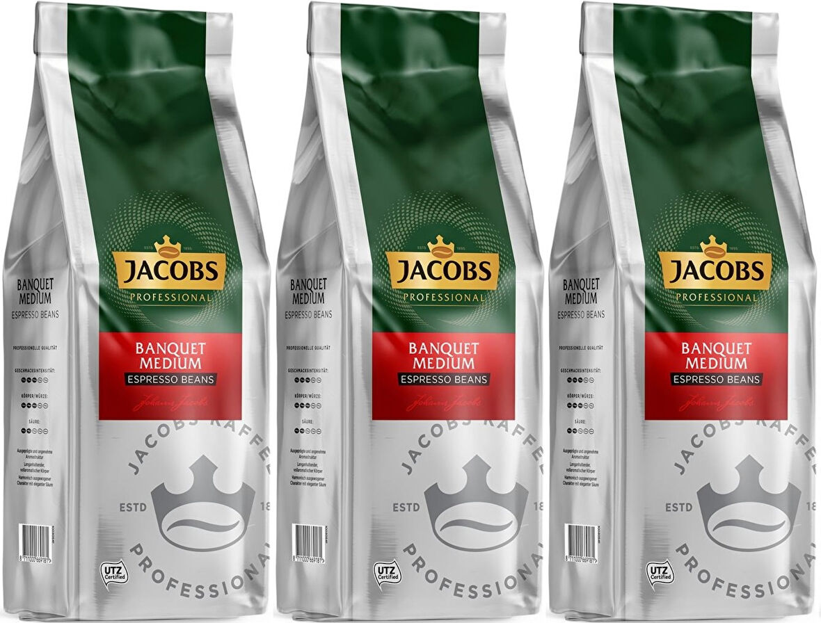 Jacobs Banquet Medium Çekirdek Kahve 1KG (Espresso Beans) (3 Lü Set)