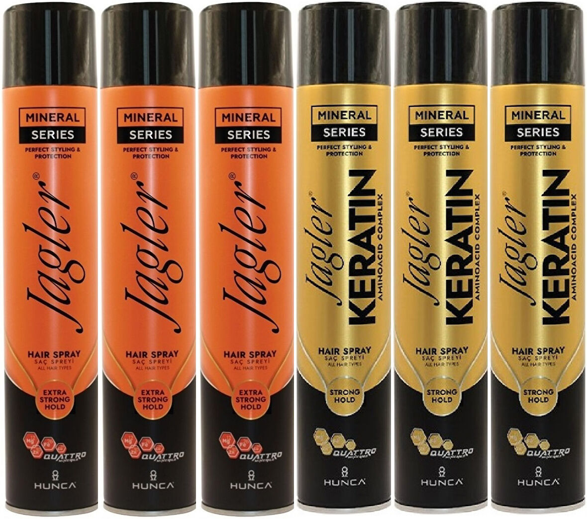 Jagler Saç Spreyi 400ML Extra Strong Hold Ekstra Güçlü Tutuş & Minarelli Ekstra Sert (Karma 6Lı Set)
