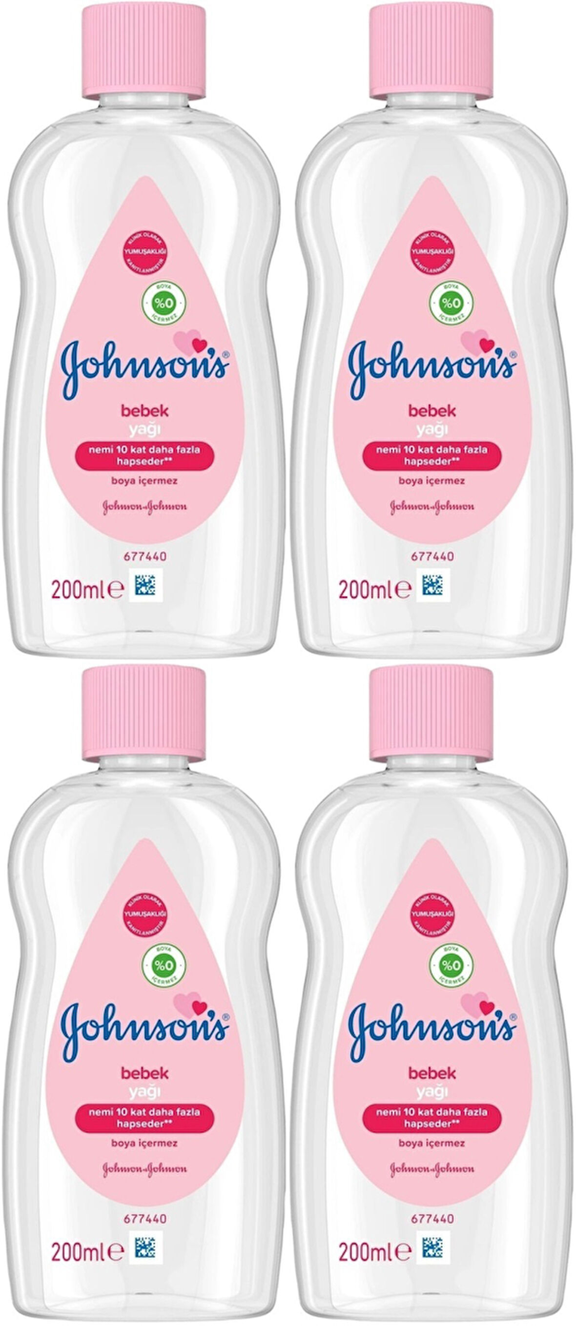 Johnsons Baby Bebek Yağı 200ML Nemlendirici (Pembe) (4 Lü Set)