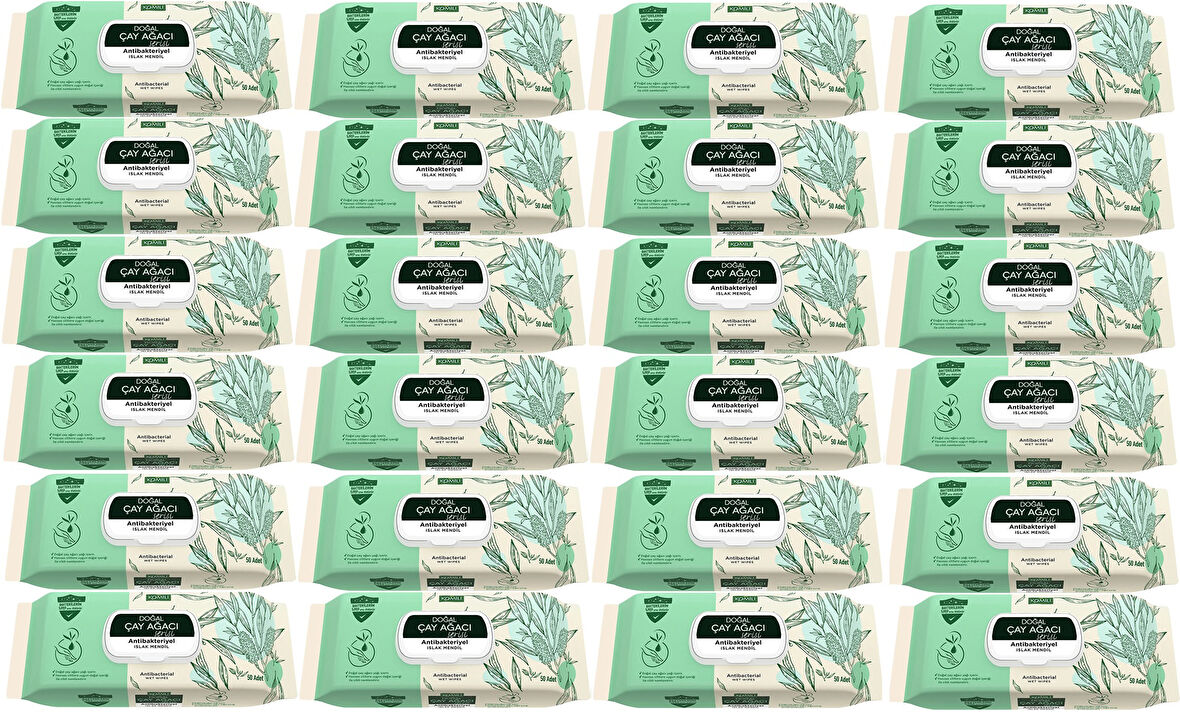 Komili Islak Havlu Mendil 50 Yaprak (24 Lü Set) Çay Ağacı Serisi Antibakteriyel (1200 Yaprak)