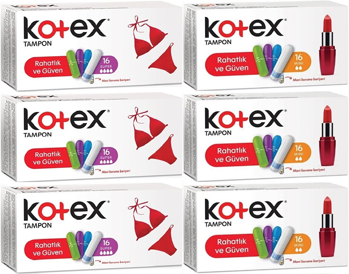 Kotex Tampon Süper - Mini 96 Lı Karma Set (6PK*16)