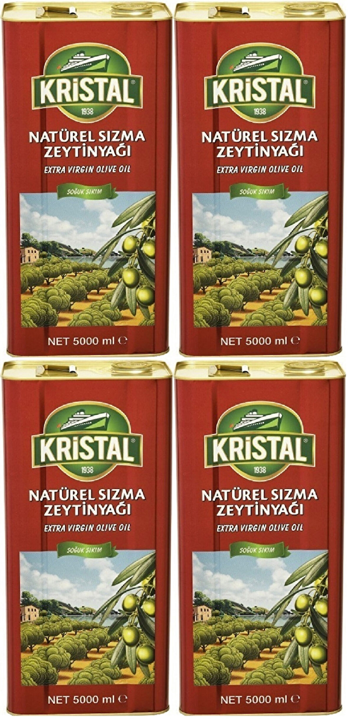 Kristal Zeytinyağı 20LT Natürel Sızma Soğuk Sıkım (Teneke) (4PK*5LT)