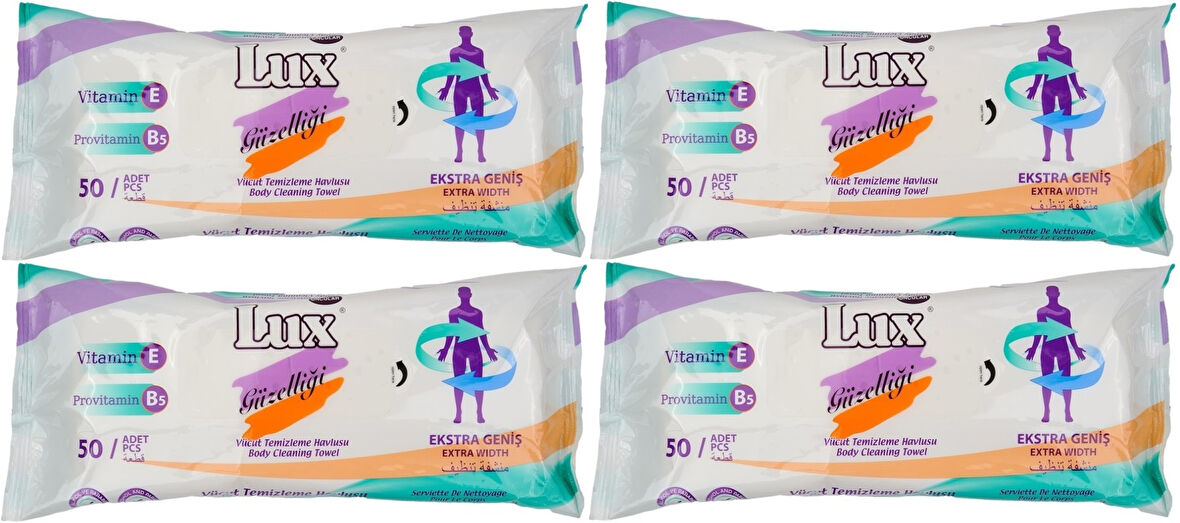 Lüx Hasta Vücut Temizleme Islak Mendil Havlu 50 Yaprak XL (4 Lü Set)