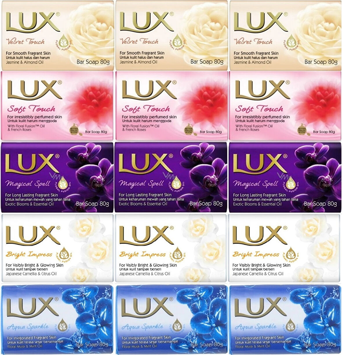 Lux Sabun 80GR (Karma 15 Li Set) Soft Touch/Velvet Touch/Magicial Spell/Aqua Sparke/Bright Impress