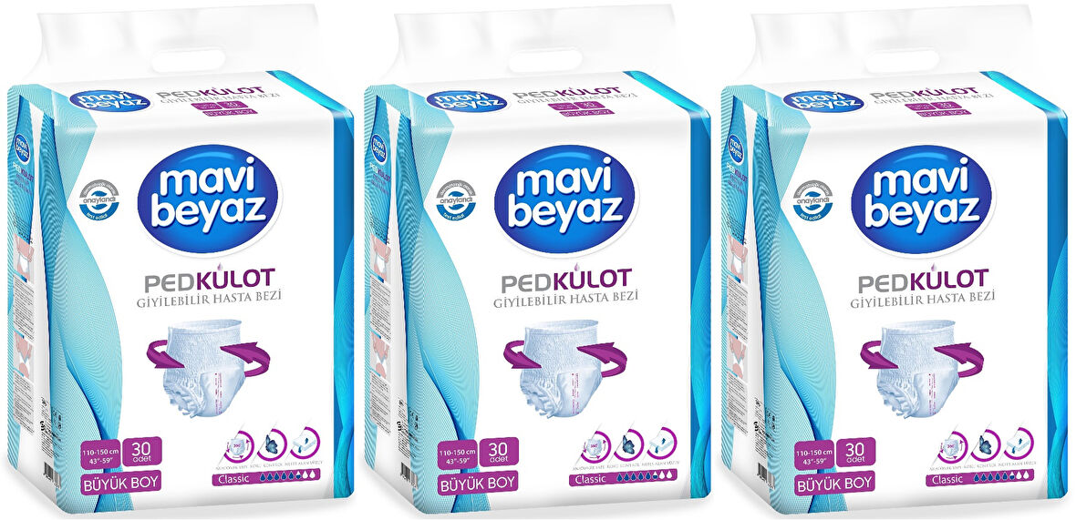 Mavi Beyaz Ped Emici Külot Hasta Bezi Large Büyük 90 Adet
