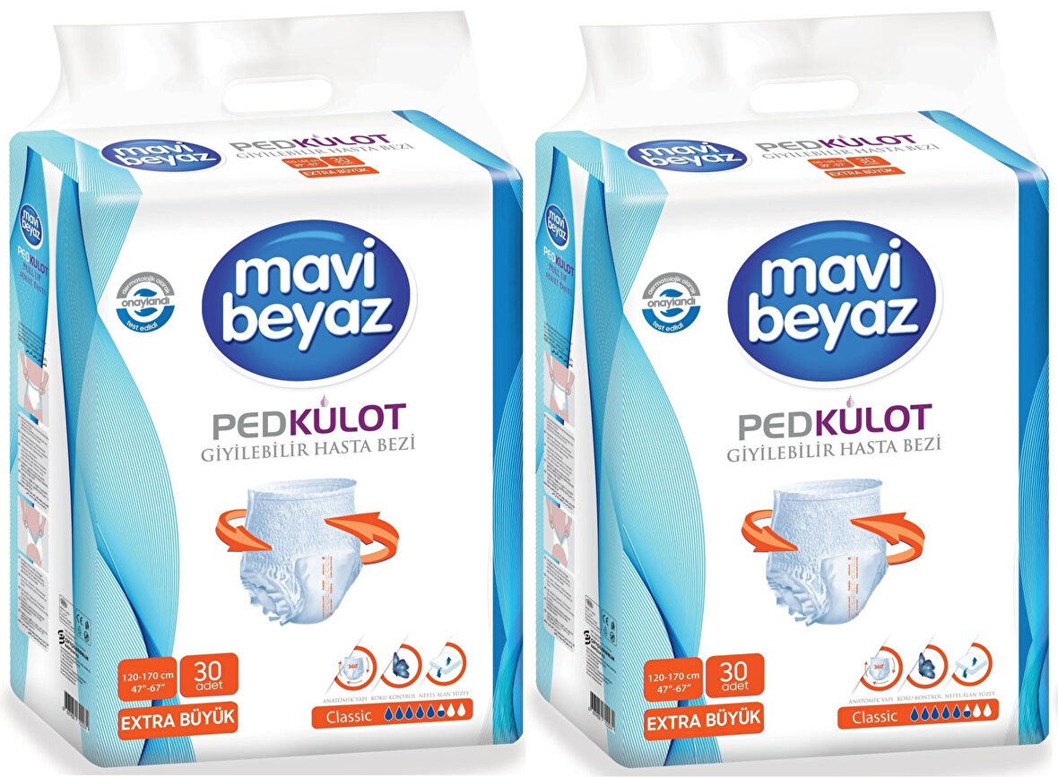 Mavi Beyaz Ped Emici Külot Hasta Bezi XL Ekstra Büyük 60 Adet