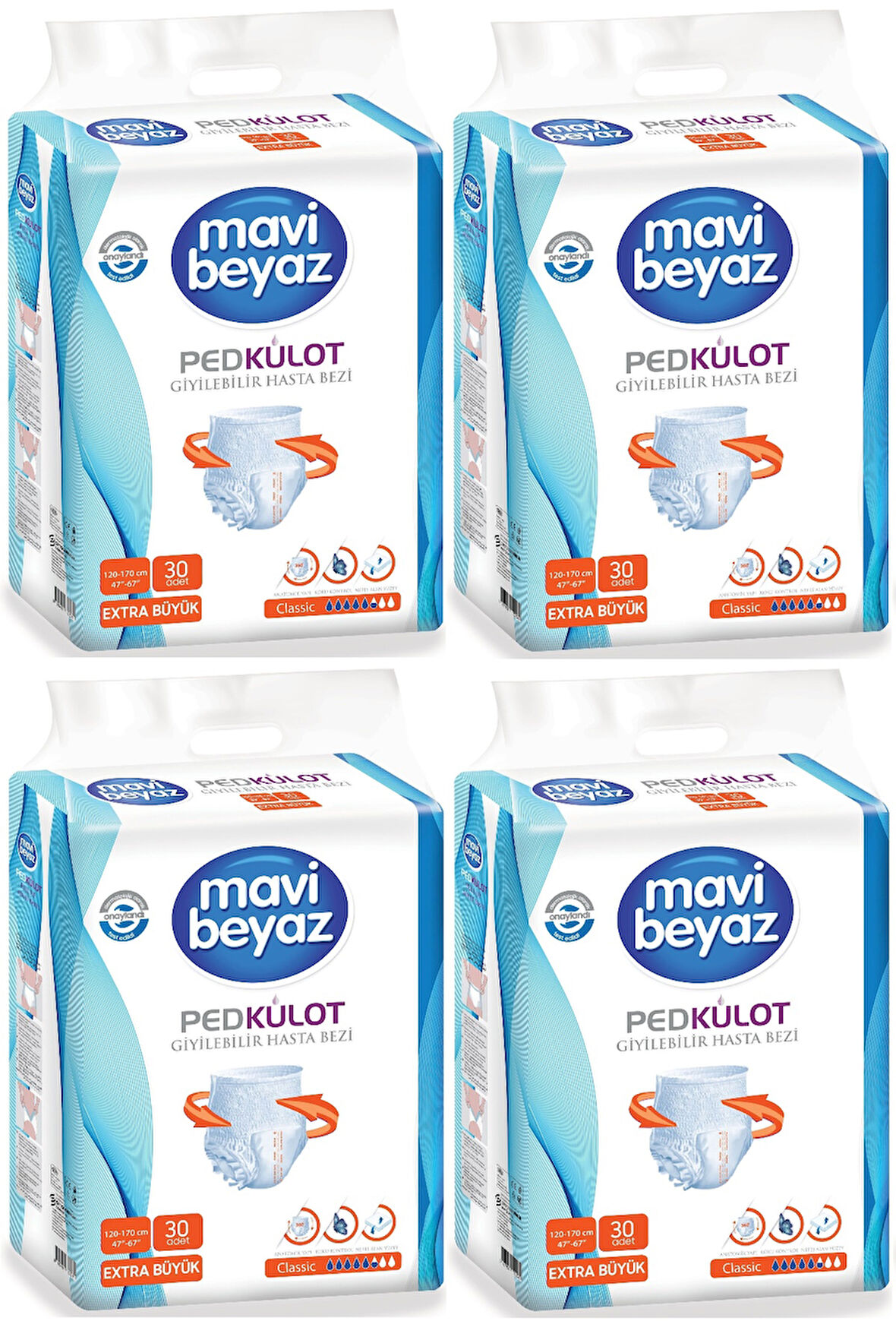 Mavi Beyaz Ped Emici Külot Hasta Bezi XL Ekstra Büyük 120 Adet
