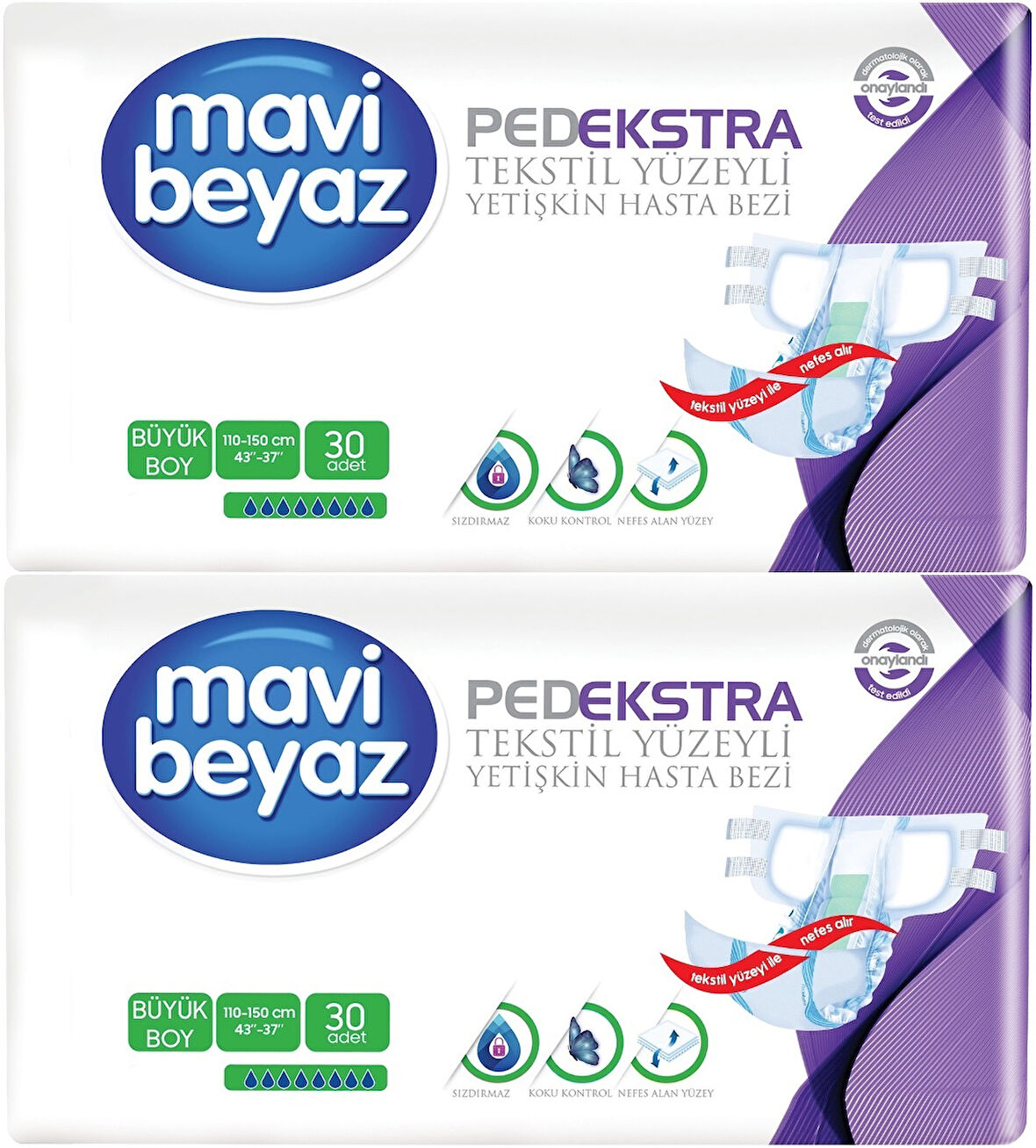 Mavi Beyaz Ped Ekstra Tekstil Yüzeyli Yetişkin Bel Bantlı Hasta Bezi Large Büyük 60 Adet