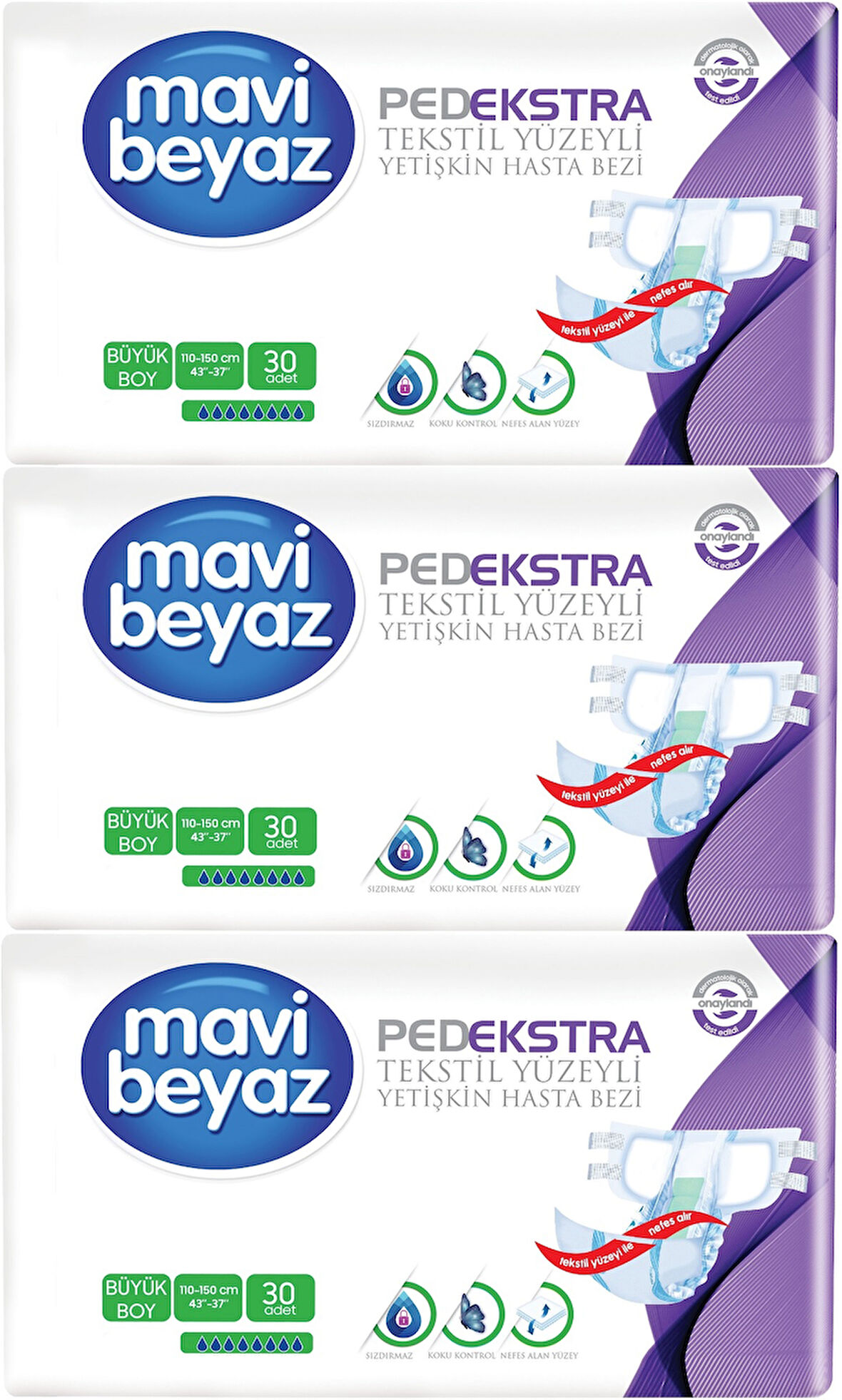Mavi Beyaz Ped Ekstra Tekstil Yüzeyli Yetişkin Bel Bantlı Hasta Bezi Large Büyük 90 Adet