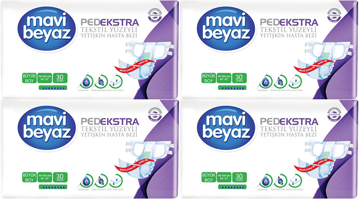 Mavi Beyaz Ped Ekstra Tekstil Yüzeyli Yetişkin Bel Bantlı Hasta Bezi Large Büyük 120 Adet