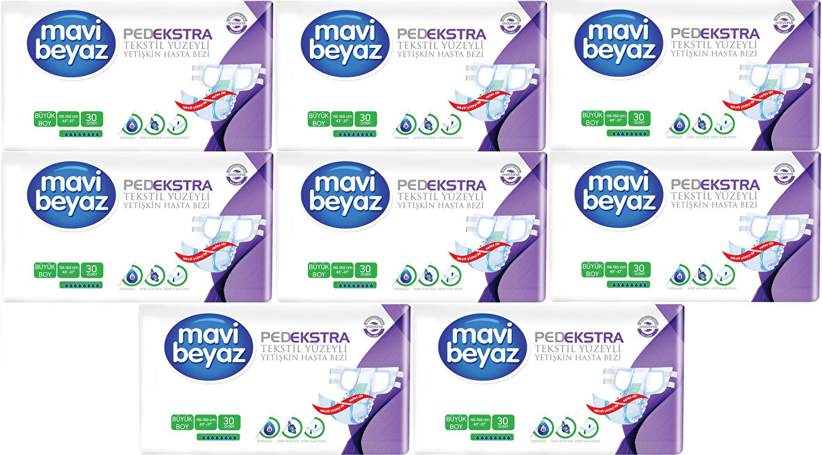 Mavi Beyaz Ped Ekstra Tekstil Yüzeyli Yetişkin Bel Bantlı Hasta Bezi Large Büyük 240 Adet
