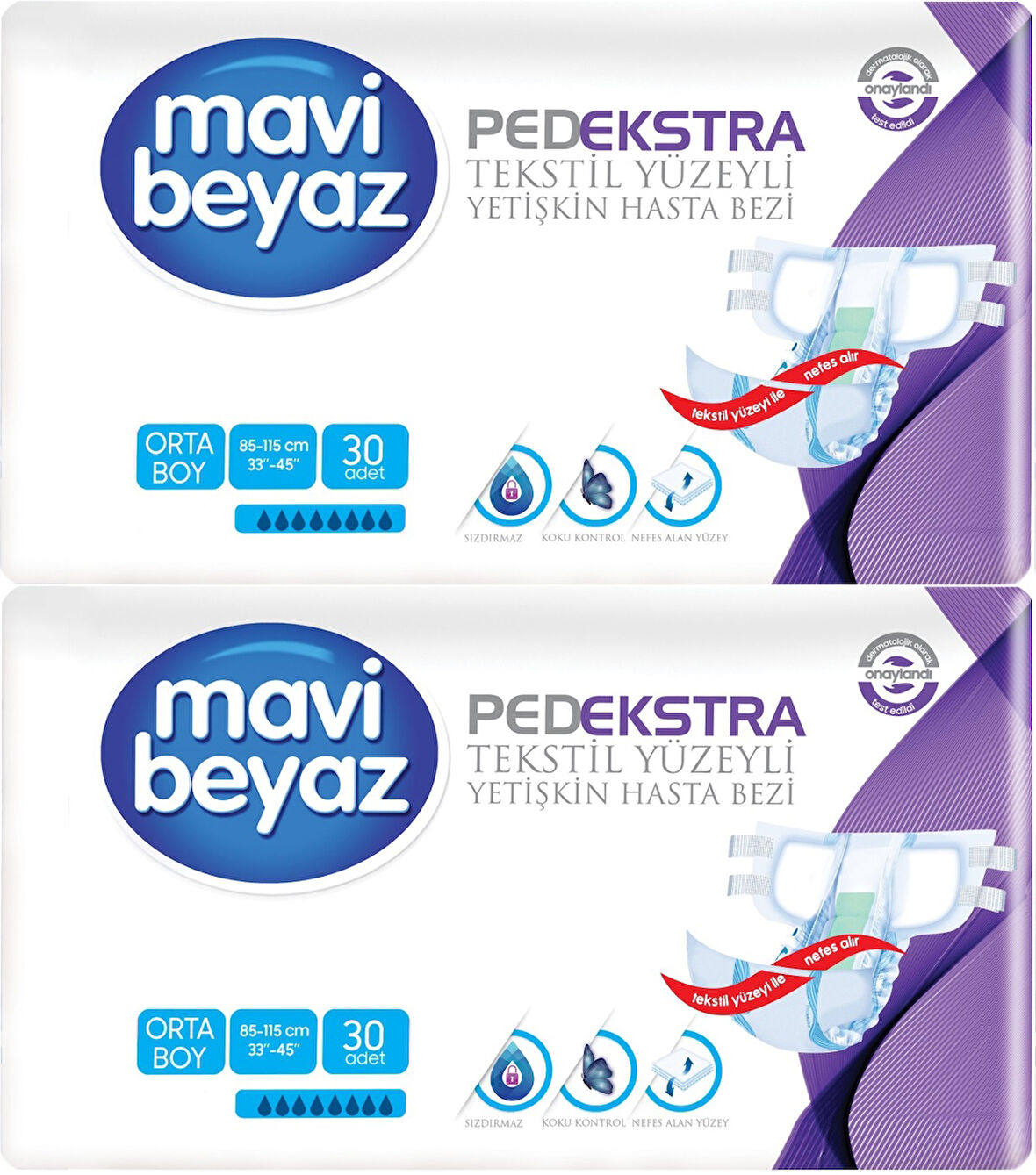 Mavi Beyaz Ped Ekstra Tekstil Yüzeyli Yetişkin Bel Bantlı Hasta Bezi Medium Orta 60 Adet