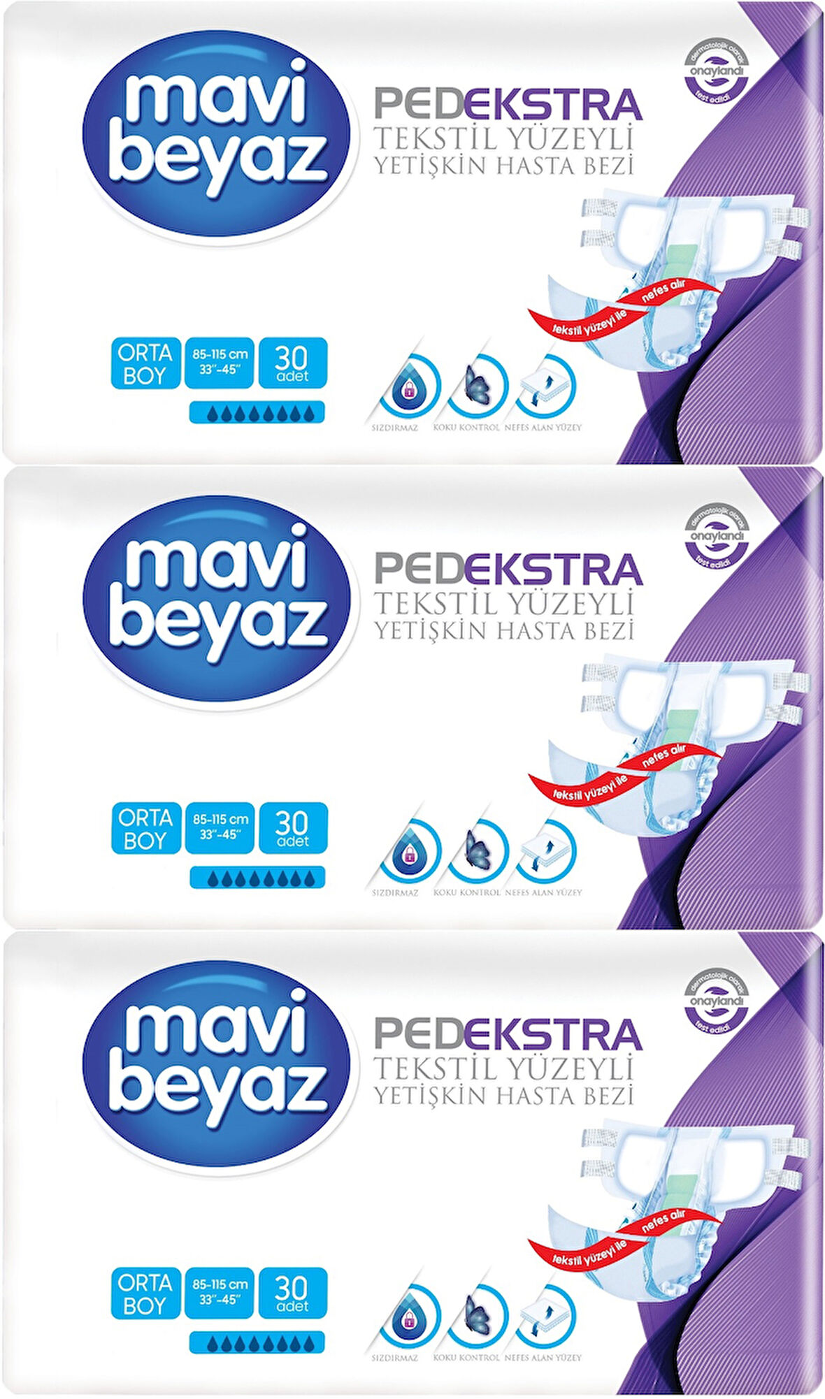 Mavi Beyaz Ped Ekstra Tekstil Yüzeyli Yetişkin Bel Bantlı Hasta Bezi Medium Orta 90 Adet