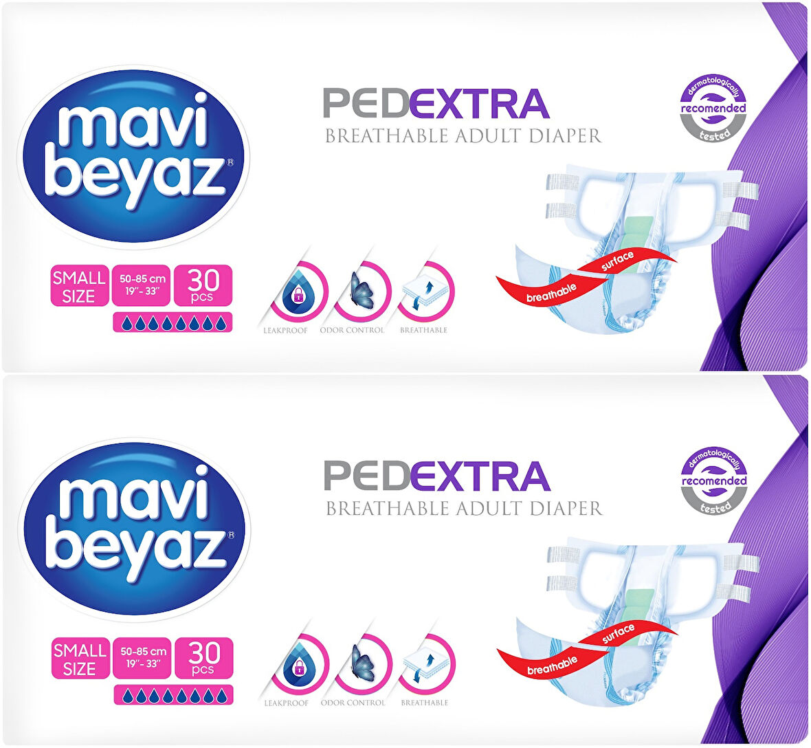 Mavi Beyaz Ped Ekstra Tekstil Yüzeyli Yetişkin Bel Bantlı Hasta Bezi Small Küçük 60 Adet