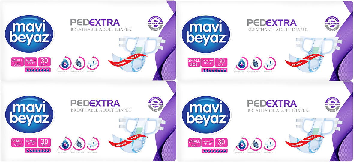 Mavi Beyaz Ped Ekstra Tekstil Yüzeyli Yetişkin Bel Bantlı Hasta Bezi Small Küçük 120 Adet