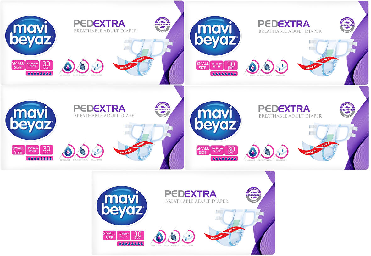 Mavi Beyaz Ped Ekstra Tekstil Yüzeyli Yetişkin Bel Bantlı Hasta Bezi Small Küçük 150 Adet